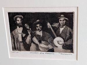 lot 199 image: Framed Cannon Jug Stompers Etching by Susan Dysinger