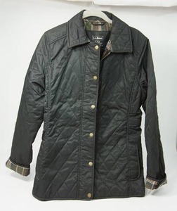 lot 16 image: Womens Size Small Regular L.L. Bean Black Quilted Riding Zipper Snap Jacket Plaid Interior...