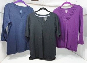 lot 40 image: Three Womens  L. L. Bean Size Small Regular, 34 and Long-Sleeve Black Purple Blue Tops