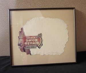 lot 56 image: Signed Artwork By Local St. Cloud Artist Gail W Bamber Toms Shoe Repair Colored Xerox on Handmade Paper 725