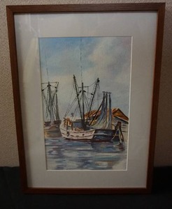 lot 71 image: Original Artwork Pen, Ink & Watercolor San Pedro Fishing Boat Sailboat Ocean By Local Artist Evelyn V. Knudson St. Cloud Minnesota