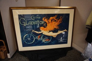 lot 1A image: WOW...Not Only HUGE, But A Must Have for the Mancave Theatre Beautiful Poster Art Framed Gladiator Cycles Mermaid-Style Cyclist...RELISTED with LOWER RESERVE