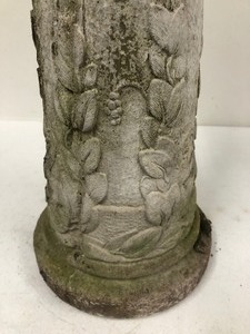 lot 145 image: Large Vintage Heavy Solid Cement Pedestal Stand wBlue Glass Gazing Ball