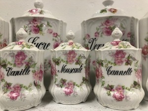 lot 149 image: LARGE Set of Antique Limoges Porcelain Kitchen Canisters