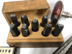 lot 179 image: Antique Hand Drill wMany Bits & other Items