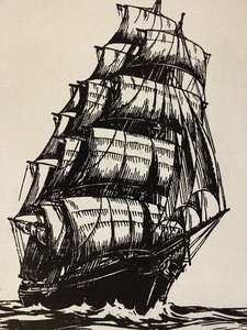 lot 233 image: Vintage Enamel Wall Mounted Heater Artwork wClipper Ship