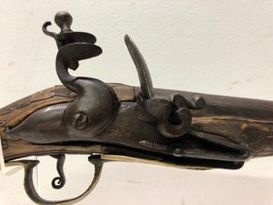 lot 250 image: Antique Non Firing Brass & Wood Flintlock Pistol
