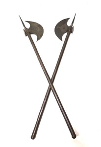 lot 2 image: Fantastic Pair of Antique 19th Century Persian Tabarzin Battle Axes