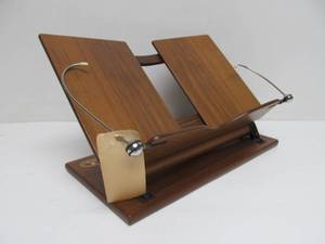 lot 12 image: NOS Mid Century Book Tilt Walnut Book Stand