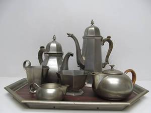 lot 32 image: Nice Vintage GORHAM Pewter Tea Service Set