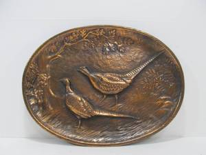 lot 86 image: Heavy Solid Bronze Wall Plaque wPheasants