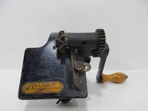 lot 98 image: Antique Columbus Coated Fabrics Corporation Cast Iron Hand Crank Leatherworking Tool