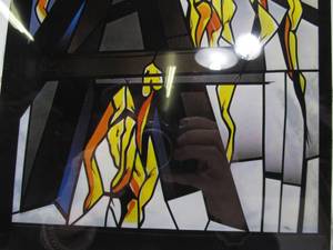 lot 338 image: Vintage German Stained Glass Art Swatch On Transparent Film Framed 19