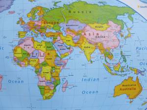 lot 328 image: Nice Large Nystrom Pull-Down Maps - World Map & United States Map