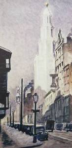 lot 348 image: Vintage Charles Burchfield Buffalo NY 1940s Street Scene Art Print Framed 26