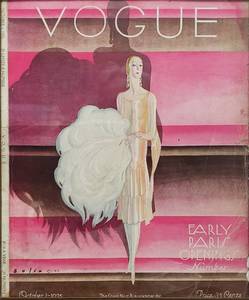 lot 349 image: Bolin Art Deco Early Paris Openings Vogue Magazine Original Oct 1925 Cover Framed 14