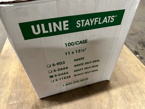 lot 52 image: New Uline Stayflats S-5466 Kraft Self Seal Envelopes 11 x 13 12 - 1 Case  Qty 100