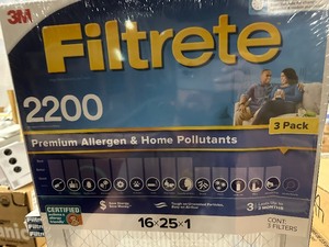 lot 77 image: New - 3 Pack 3M Filtrete 16x25x1 2200 Premium Allergen & Home Pollutants Furnace Filters