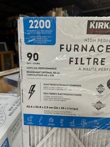 lot 75 image: 4 Pack Kirkland High Performance 16x20X1 2200 High Filtration Furnace Filters - New Open Box