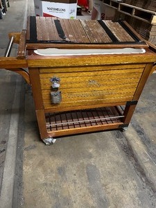 lot 90 image: Tommy Bahama 100 QT Rolling Wood Cooler - Customer Return - Poor - Needs Restoration