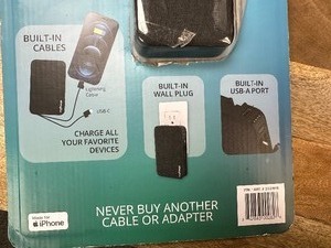 lot 78 image: MyCharge PowerHub Ultra 10000mAh15W Output Power Bank with Integrated Charging Cables - Black - Open Box Like New