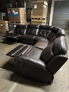 lot 94 image: Pulaski Lafayette 5 Piece Leather Modular Sectional Couch With 3 Manual Recliners - Customer Return - Used - Fair  Good - some fading