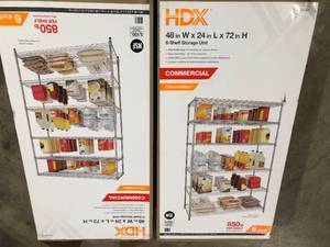 lot 5 image: Lot of 2 HDX 6-Tier Commercial Grade Heavy Duty Steel Wire Shelving Unit in Chrome (48 in. W x 72 in. H x 24 in. D)  Customer Returns See Pictures