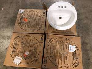 lot 29 image: Lot of Bootz Industries Laurel Round Drop-In Bathroom Sink in White  Customer Returns See Pictures