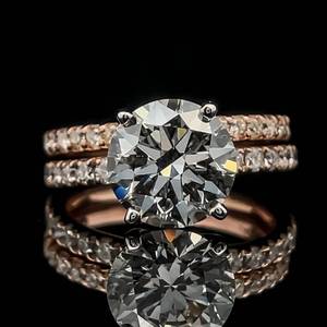 3.18 Carat Diamond Engagement & Wedding Band 2-Piece Matching Bridal Set in 14k Rose Gold $12,800 Retail VIDEO