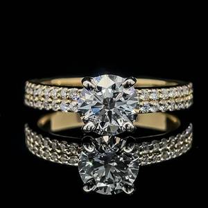 1.55 Carat Diamond Solitaire & Double Row Engagement Ring in 14k Yellow Gold $5,500 Retail VIDEO