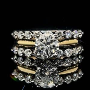 1.75 Carat Diamond Solitaire & Triple Band Engagement Ring in 14k Two-Tone White & Yellow Gold - HELZBERG BRAND $4,250 Retail VIDEO