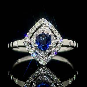 Natural High Grade Sapphire & Diamond Modern Double Geometric Halo Ring in 14k White Gold $3,400 Retail VIDEO