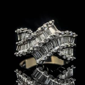 3.50 Carat Diamond Channel Baguette & Round Brilliant Oceanic Wave Cluster Ring in 14k White Gold $6,640 Retail VIDEO