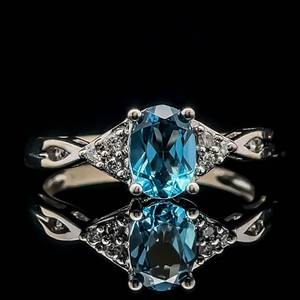 Blue Topaz & Natural Diamond Pave Triangle Ring in White Gold $1,345 Retail