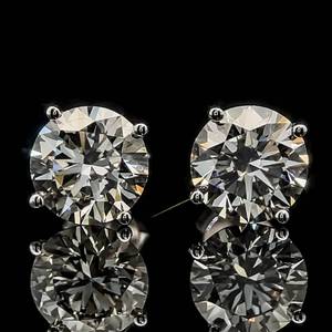 4.05 Carat Diamond Round Brilliant Cut Solitaire Four-Prong Martini Stud Earrings in 14k White Gold $10,950 Retail VIDEO