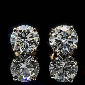 2.01 Carat Diamond Round Brilliant Classic Solitaire Stud Earrings in 14k Yellow Gold $4,965 Retail VIDEO
