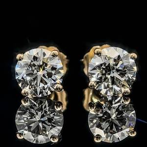 2.11 Carat Diamond Round Brilliant Solitaire Four-Prong Martini Stud Earrings in 14k Yellow Gold $4,999 Retail VIDEO