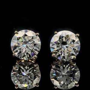 4 CARAT Moissanite Round Brilliant Cut Solitaire 8mm Stud Earrings in 14k Yellow Gold