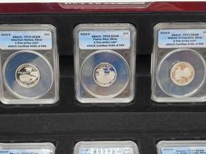 6 State Quarters in Case - 2009-S PR70 DCAM 90% Silver, 1st Strike