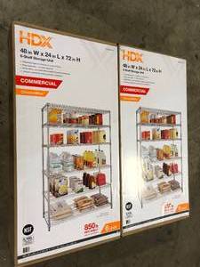 Lot of 2 HDX 6-Tier Commercial Grade Heavy Duty Steel Wire Shelving Unit in Chrome (48 in. W x 72 in. H x 24 in. D)    Customer Returns See Pictures