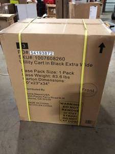 HUSKY Extra Wide Utility Cart with Wooden Top in Black (28 in. W x 37.5 in. H x 21.5 in. D) Customer Returns See Pictures