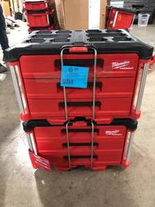 Lot of 2 Milwaukee PACKOUT 22 in. Modular 3-Drawer Tool Box with Metal Reinforced Corners  Customer Returns See Pictures