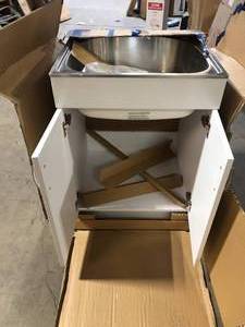 Glacier Bay All-in-One 24.2 in. x 21.3 in. x 33.8 in. Stainless Steel Laundry Utility Sink and Cabinet Costumer Returns See Pictures