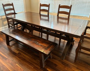 lot 1 image: Pottery Barn Table with 4 Chairs and Bench