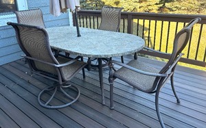 lot 7 image: Patio Table with Four Chairs and Umbrella