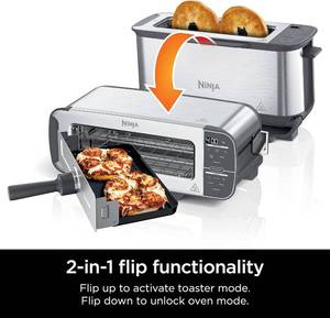 lot 85 image: Ninja ST101 Foodi 2-in-1 Flip Toaster, 2-Slice Capacity, Compact Toaster Oven, Snack Maker, Reheat, Defrost, 1500 Watts, Stainless Steel, 6 Functions