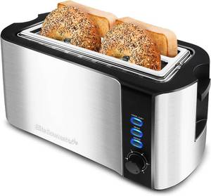lot 92 image: Elite Gourmet ECT-3100 Long Slot 4 Slice Toaster, Reheat, 6 Toast Settings, Defrost, Warming Rack, Extra Wide Slots for Bagels & Waffles, Stainless Steel