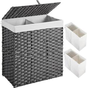 lot 99 image: GREENSTELL Laundry Hamper with Lid,  Wicker Laundry Baskets Foldable 2 Removable Liner Bags, 2 Section