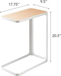 lot 80 image: Yamazaki Home Small Metal and Wood Bedside Compact Side Table for Modern Living Room - Narrow C Shaped Slim End Table Steel One Size White 4903208072021
