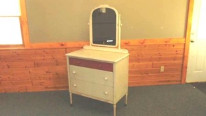 lot 4 image: 1930s Steel 3 Drawer Dresser with Mirror 34 12W x 19 12D x 36H (65 wmirror)